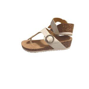 CL By Laundry Women's Size 7.5 (39) White Slip On Sandal Jeweled Buckle